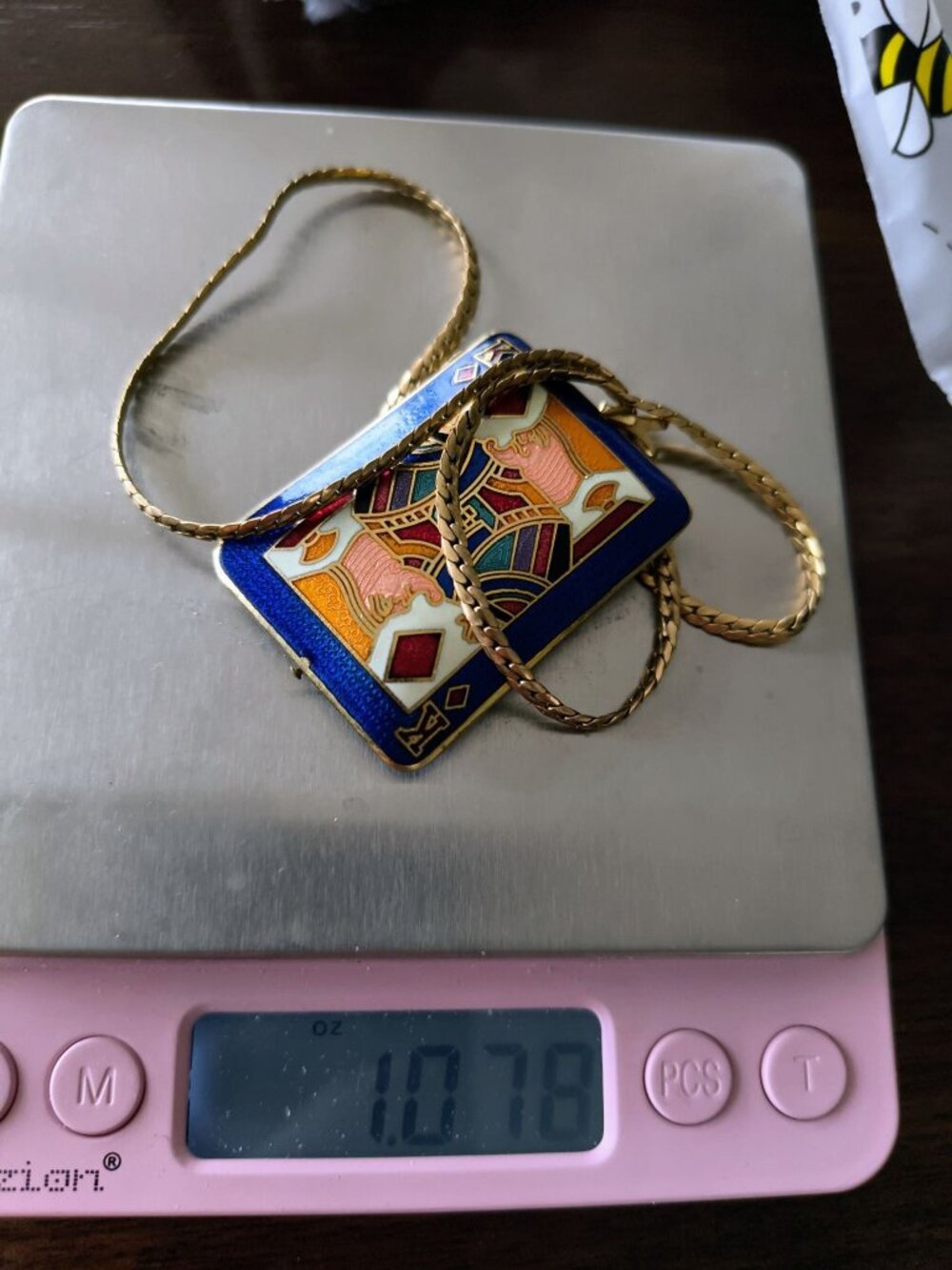 Cloisonne King Of Diamonds puffy Enamel playing card Pendant Necklace Chain - Picture 7 of 7